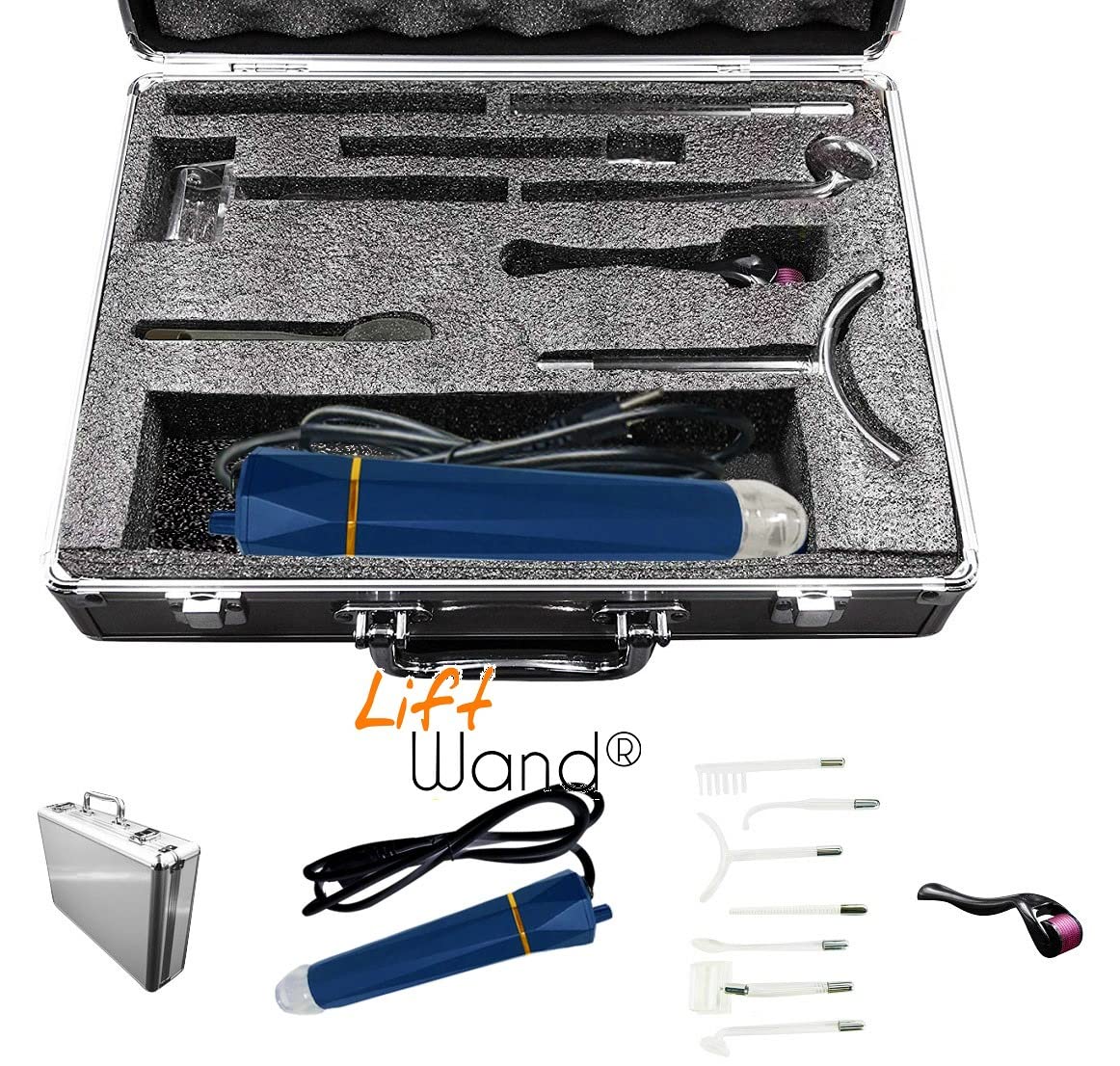 Lift Wand Professional High Frequency Includes 7 Electrodes and Aluminum Case Anti Aging Device Diminish Wrinkles Scars