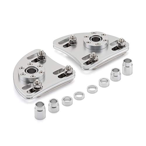 BlackPath - Fits 1994-2004 Ford Fully Adjustable 3-Bolt Front Camber Caster Plates Mustang Alignment Kit Silver T6 Billet