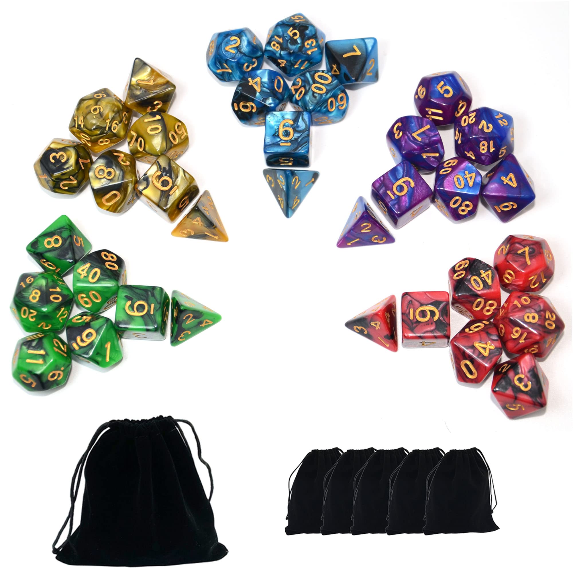 Smartdealspro 5 x 7-Die Double-Colors Polyhedral Dice Sets with Pouches for DD DND RPG MTG Dungeon and Dragons Table Board R