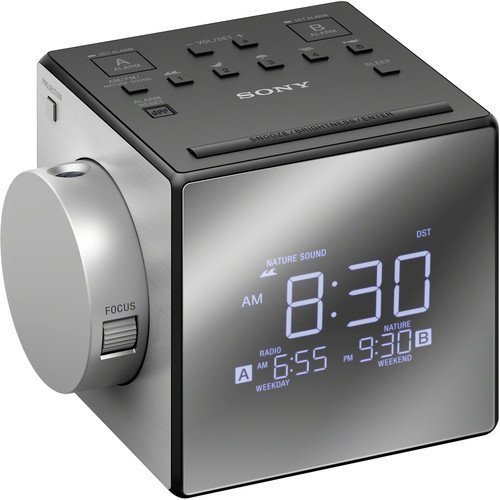Sony All in One Compact AMFM Dual Alarm Clock Radio with Time Projection Soothing Nature Sounds Large Easy to Read Backli