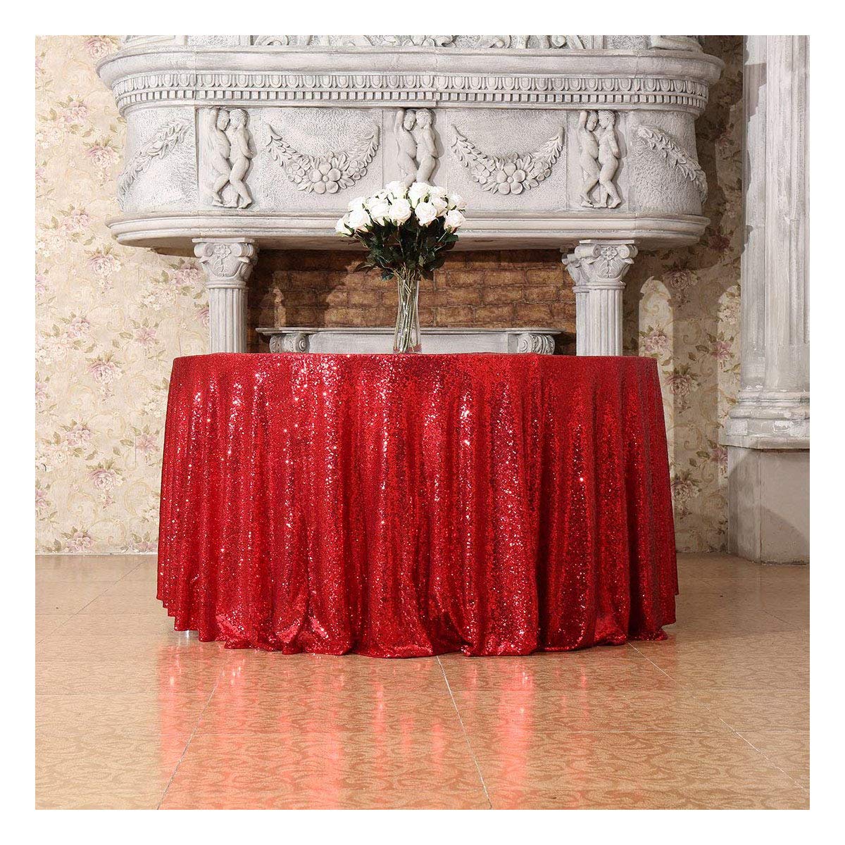 300cm Round Red - 3E Home 300cm Round Sequin TableCloth for Party Cake Dessert Table Exhibition Events Red