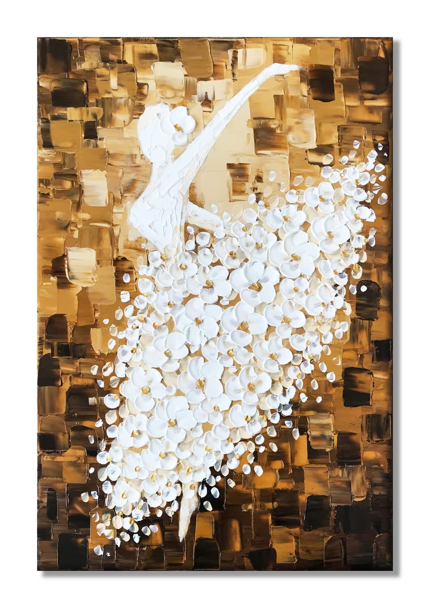 Paimuni コンテンポラリーアート 油絵 キャンバス バレエ ガール ダンサー フローラルドレス 3D