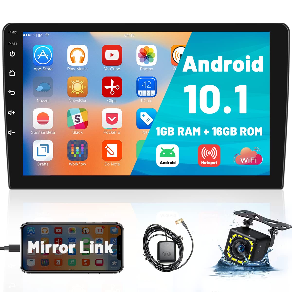 Hikity 10.1 Android Car Stereo Double Din 10.1 Inch Touch Screen Car Radio GPS Navigation Bluetooth FM Radio Support WiFi Mir