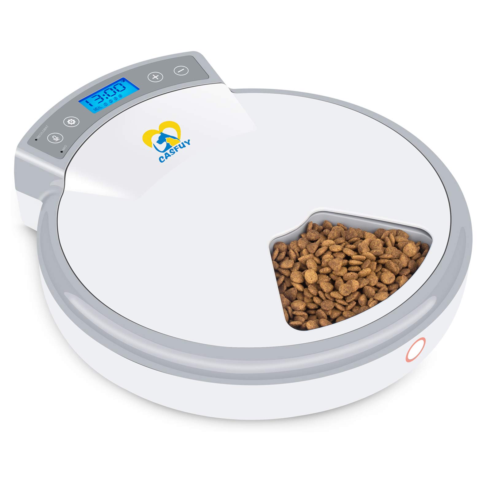 Casfuy 5-meals Automatic Cat Feeder - Auto Pet Feeder with Programmable Timer Dry and Wet Food Dispenser Voice Recorder Spe