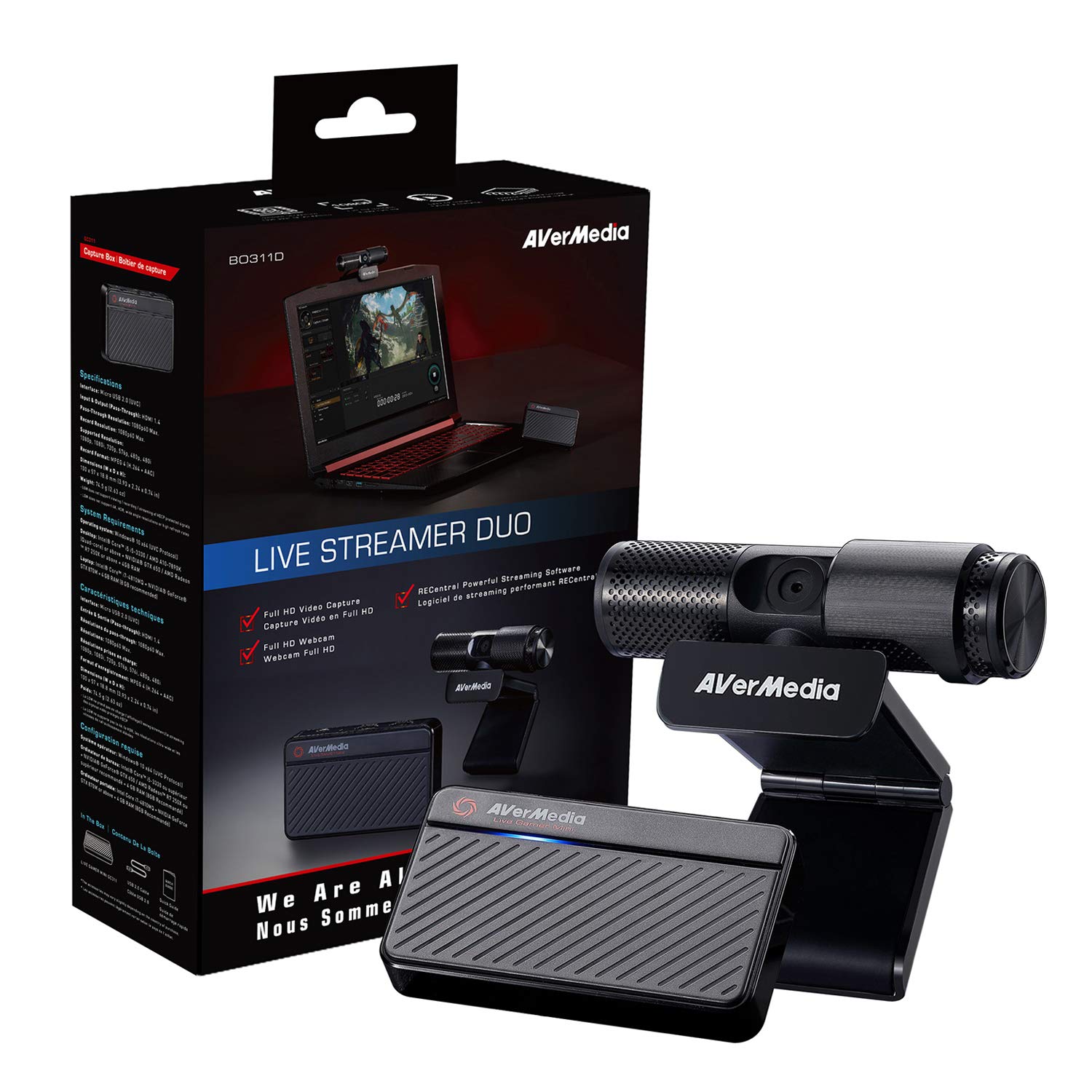 AVerMedia - Live Streamer Duo Webcam Gaming Capture Card Bundle Plug and Play Records in 1080p30 Podcasting Livestreaming