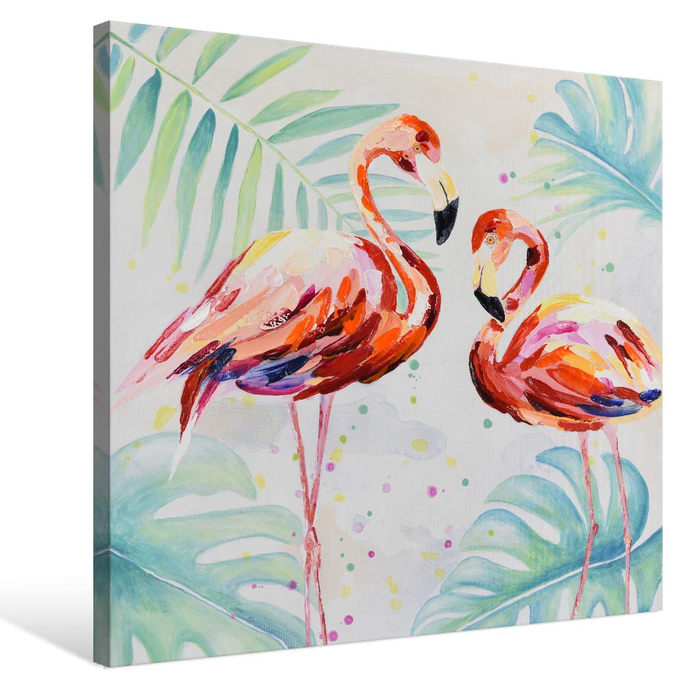 Goldfoilart Flamingos Canvas Wall Art Animal Colorful Bird Tropical Canvas Painting with Hand Embellished Artwork Pictures fo
