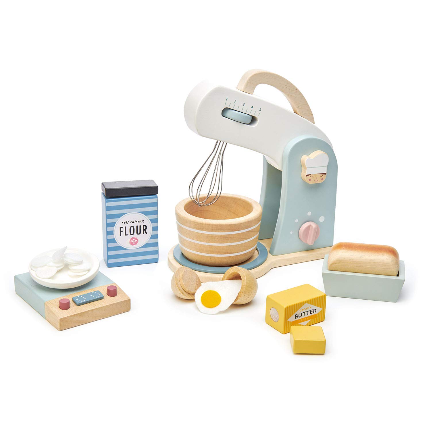 Tender Leaf Toys Mini Chef Home Baking Set 27 Pc Wooden Bakers Mixing Set -Classic Toy for Pretend Cooking Develops