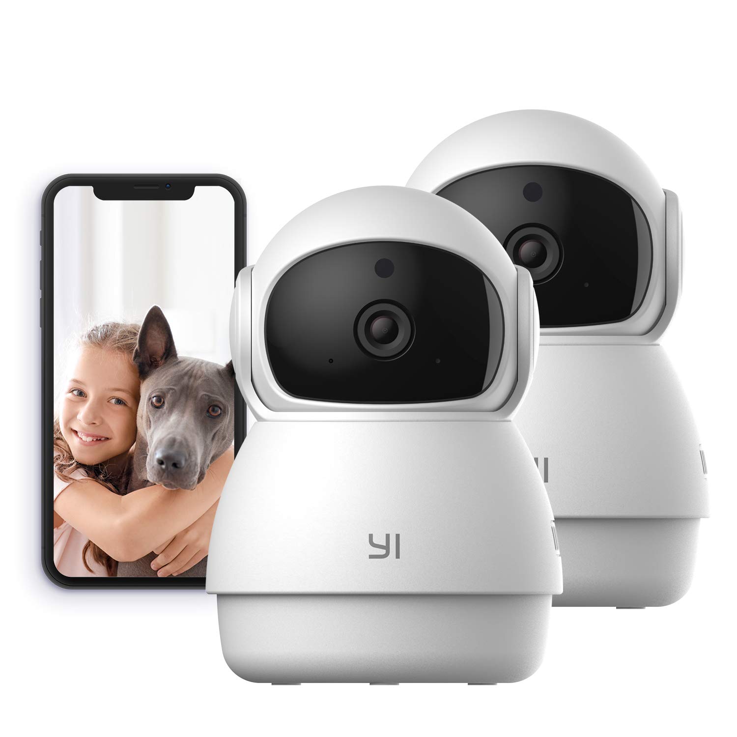 YI 2pc Pan-Tilt Dome Security Camera 360 Degree 2.4G Smart Indoor Pet Dog Cat Cam with Night Vision 2-Way Audio Motion Det