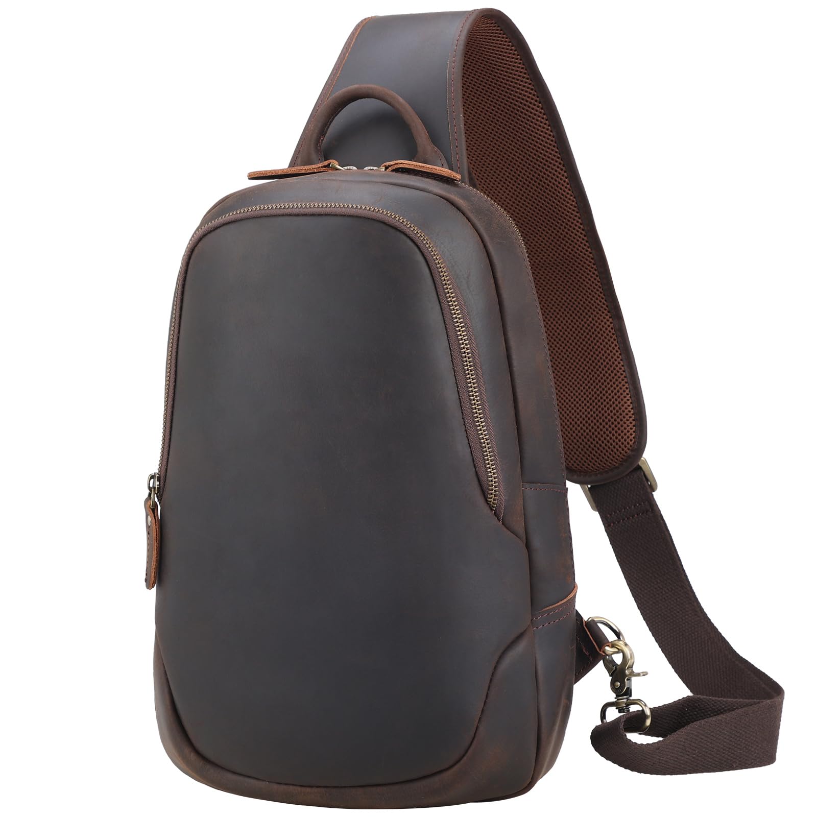 TIDING Mens Vintage Leather Crossbody Sling Bag Outdoor Travel Chest Bag Shoulder Daypack Fits 12.9 iPad