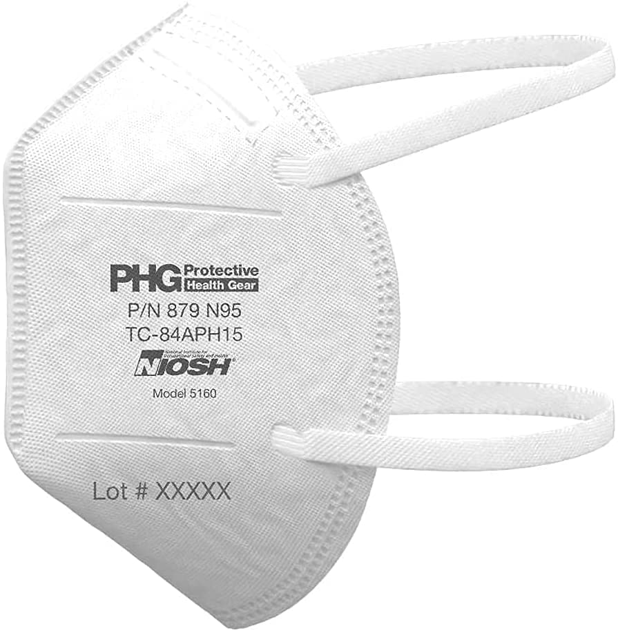 PHG PROTECTIVE HEALTH GEAR N95 Masks NIOSH Certified Made in USA Particulate Filtering Respirators for Medical Personal