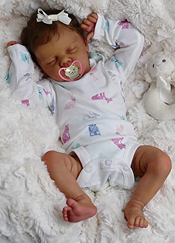 iCradle Black Realistic Reborn Baby Dolls Girls 18 Inch African American Lifelike Sleeping Newborn Baby Doll Gift Set