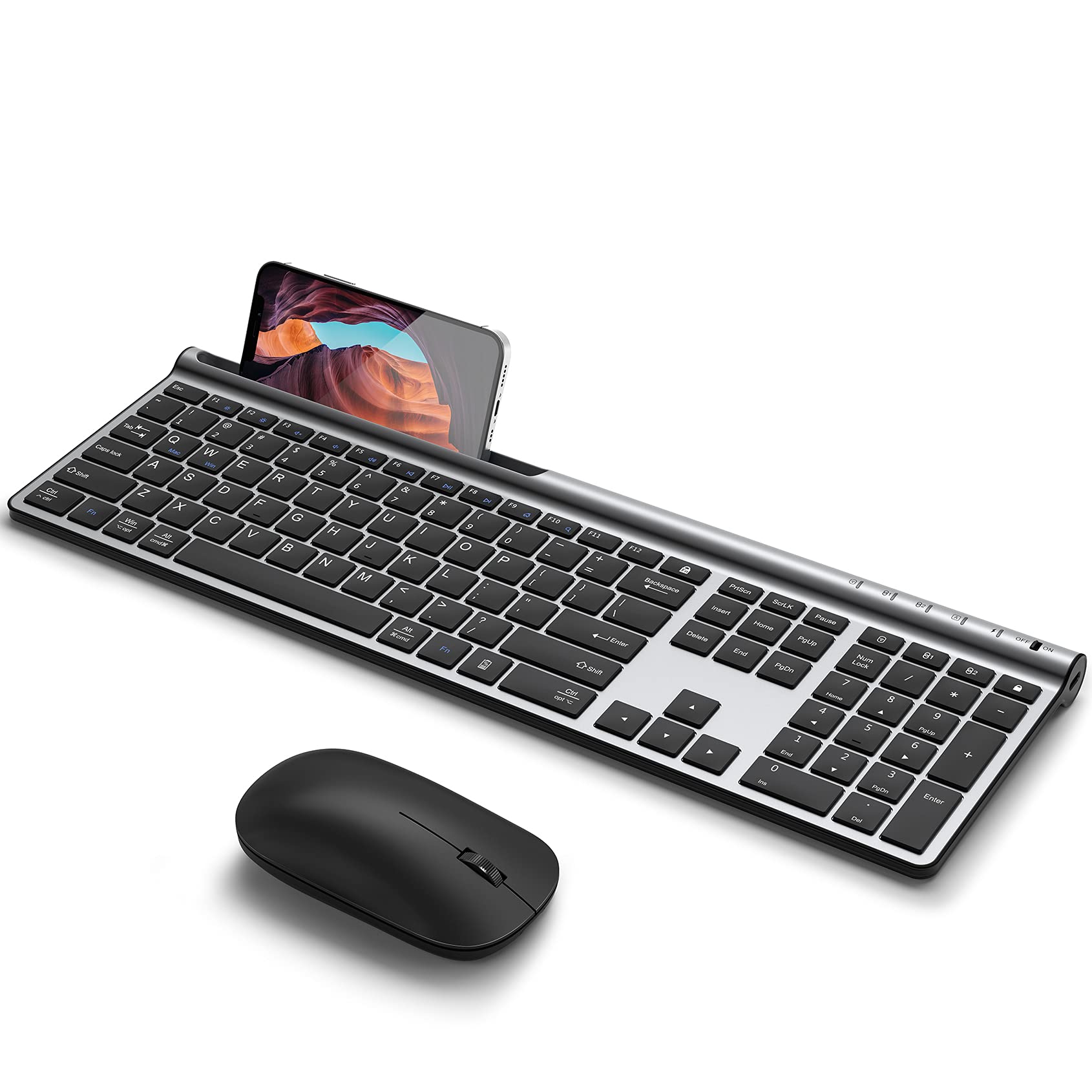 Wireless Keyboard and Mouse Combo CHESONA Bluetooth Rechargeable Full Size Multi-Device Bluetooth 5.03.02.4G Wireless Ke