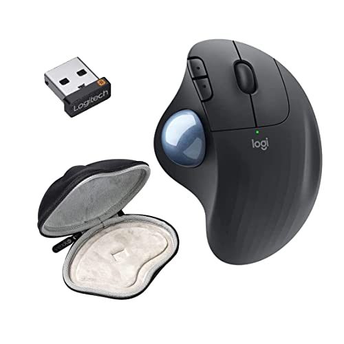 Bundle Logitech Ergo M575 Wireless Trackball Mouse Graphite Bluetooth USB Vexko Mouse Travel Case Compatible with Logite
