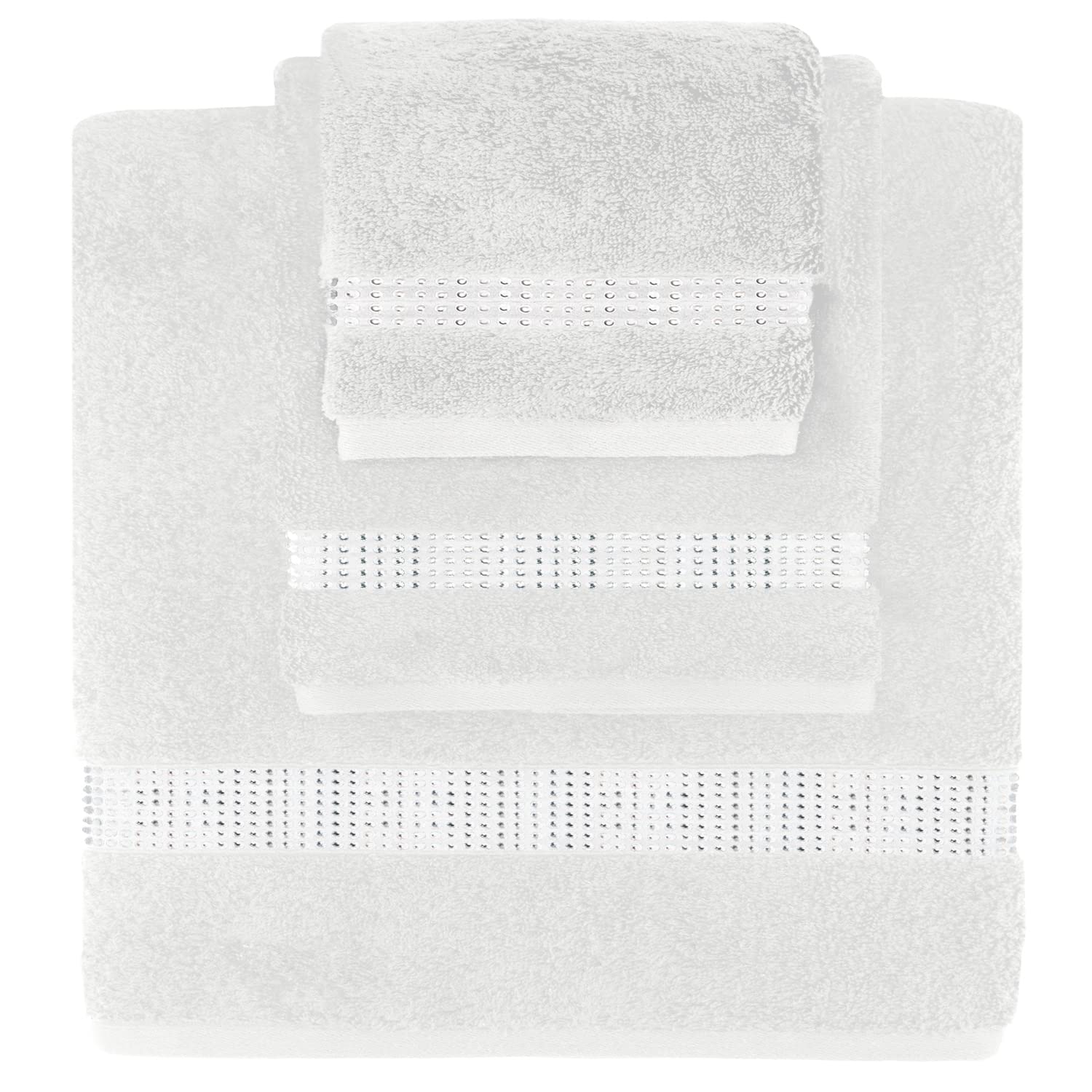 Sparkles Home Set of 3 Piece Rhinestone Towel Set with Stripe Design White