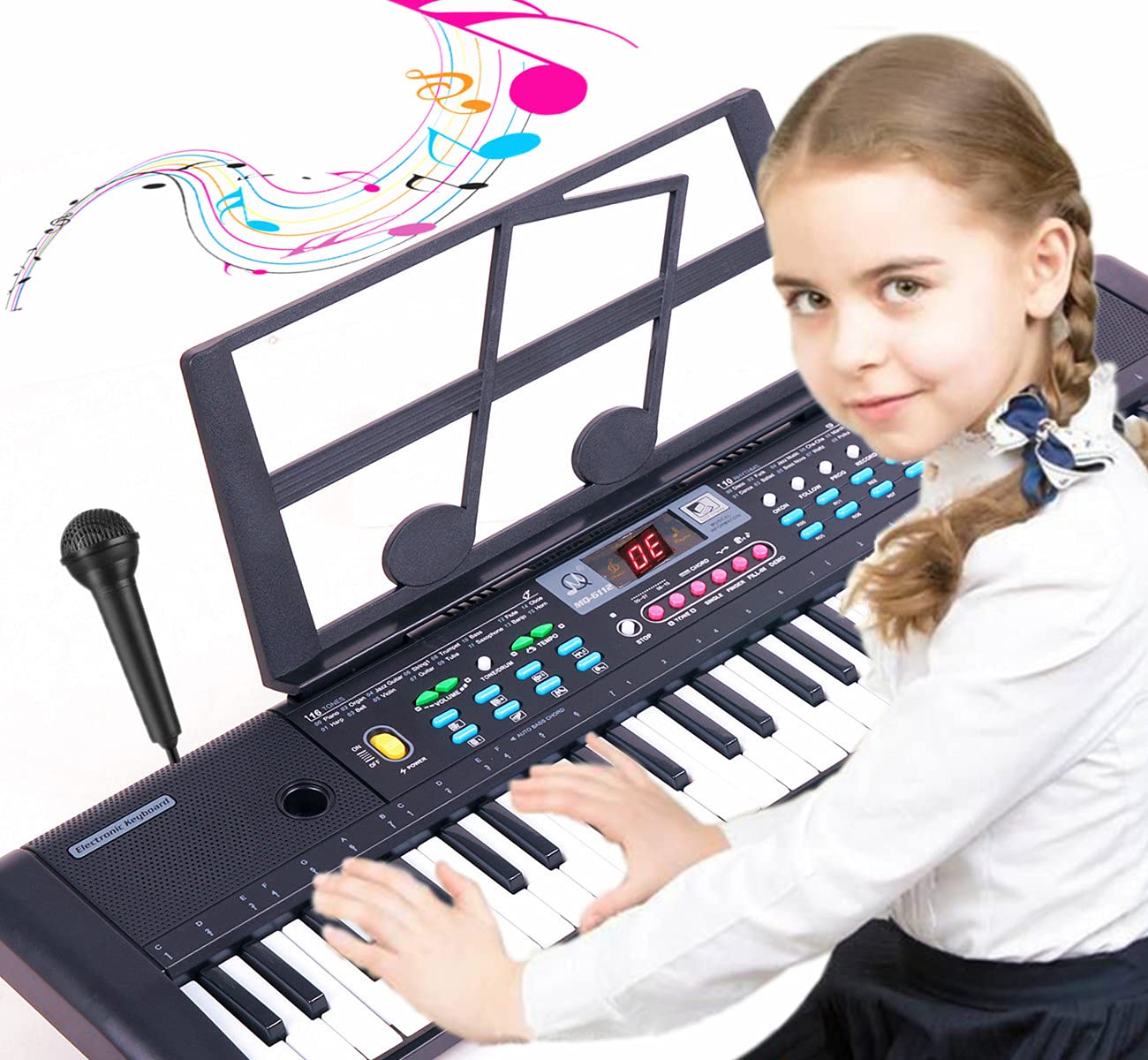 SEMART キーボード ピアノ 61鍵 電動ピアノ デジタル スタンド付き マイク付き 電子キーボード