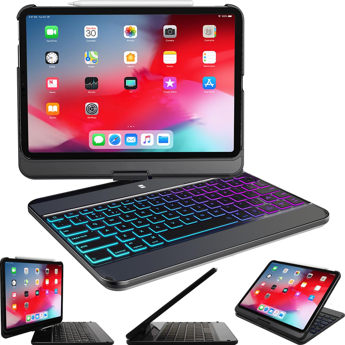 Snugg iPad Pro 12.9 Case with Keyboard 2021-5th Gen 2020-4th Gen - Wireless Backlit Bluetooth Keyboard Cover - 360 Degr