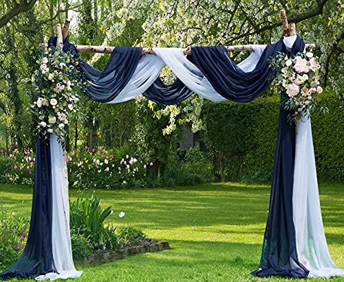WARM HOME DESIGNS Wedding Arch Draping Fabric Bundle Has 2 288 Inch 24 Feet Scarves in Navy Blue White Fabric for Wedding