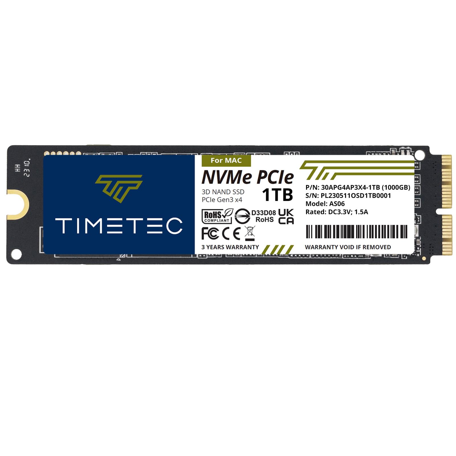 Timetec 1TB1000GB MAC SSD NVMe PCIe Gen3x4 3D NAND TLC 読取り 最大2200MBs Apple MacBook Air2013-2015 2017 MacBoo