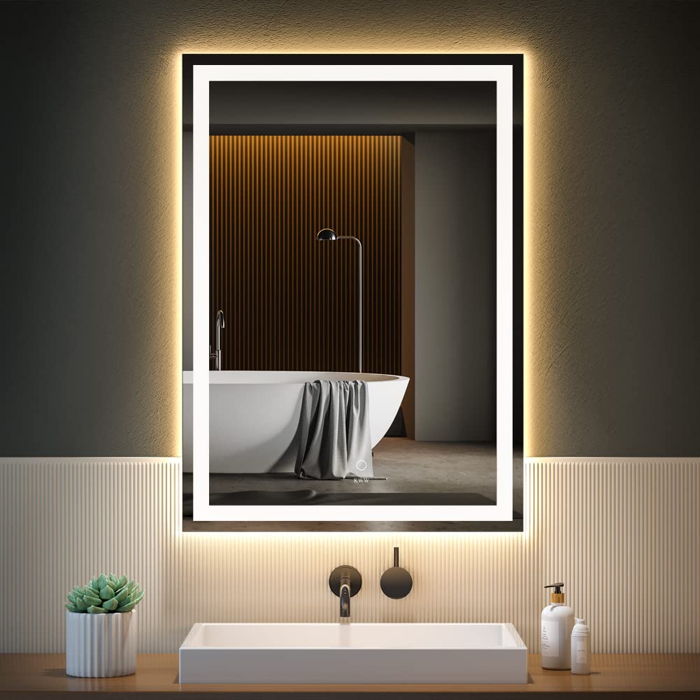 KWW 20 x 28 Inch LED Bathroom Vanity Mirror Anti-Fog Dimmable Lights Easy to Install HorizontalVertical Wall Mounted Make