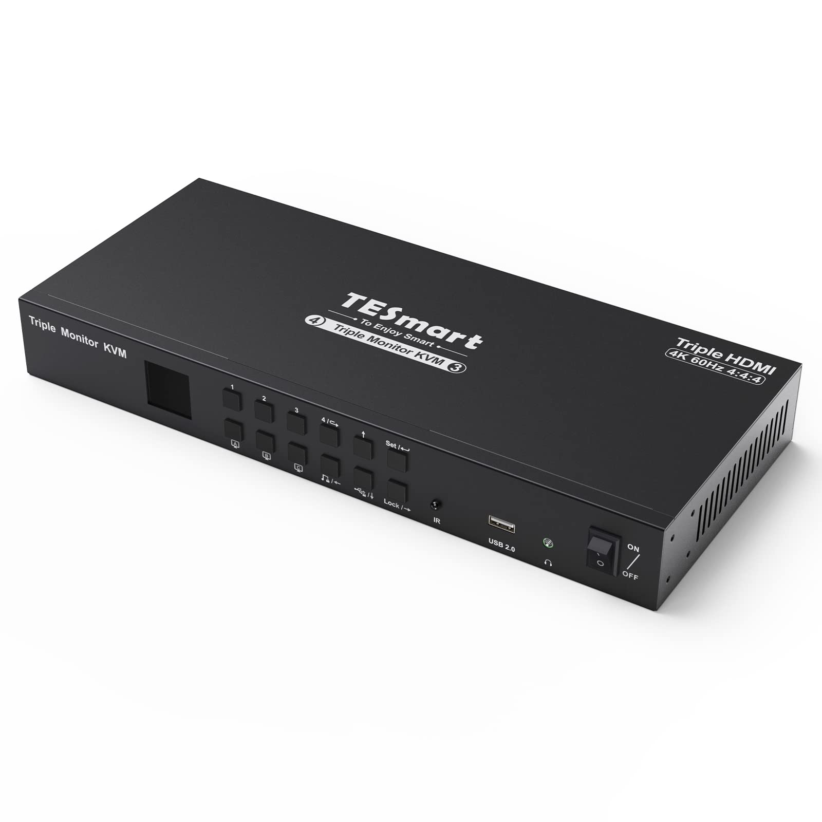 TESmart KVM Switch 3 Monitors 4 Computers 4K60Hz 444 Support 3 USB Peripherals 2 Audio Out Mechanical Multimedia Keybo
