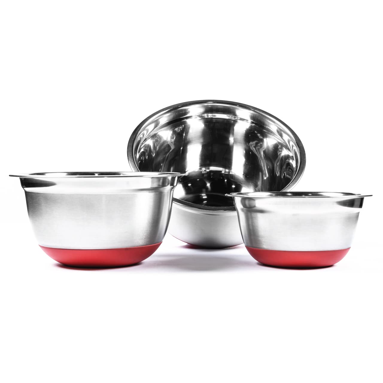 STONE CLAY Stainless Steel Mixing Bowl Set - Set of 3 Metal Nesting Bowls with Silicone Base for Cooking Baking Food Prep