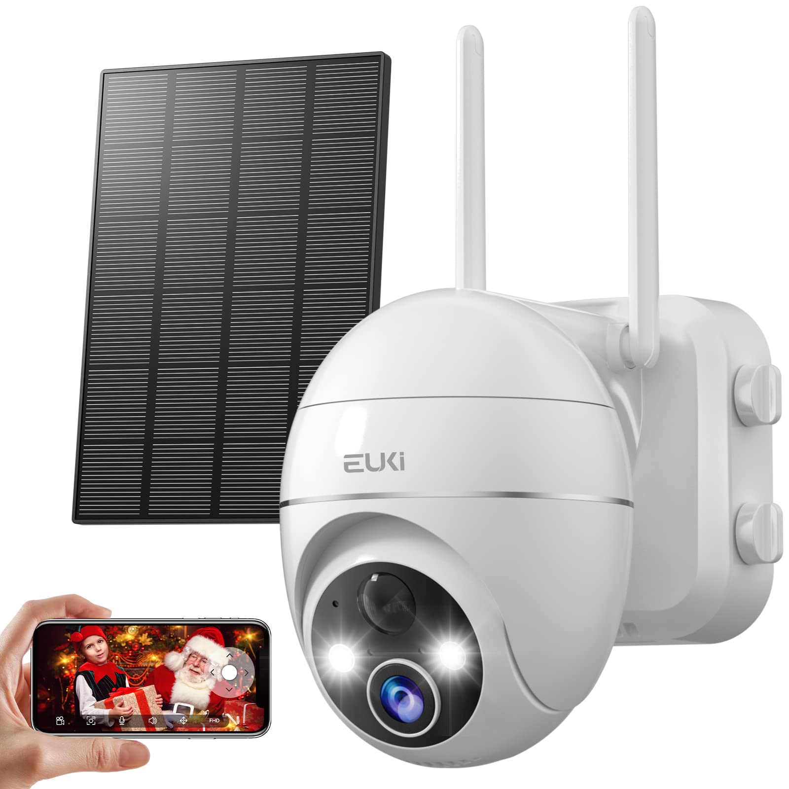 EUKI Security Cameras Wireless Outdoor 2K Solar Security Camera System 360 PTZ with Spotlight Siren 2.4Ghz Outdoor Secu