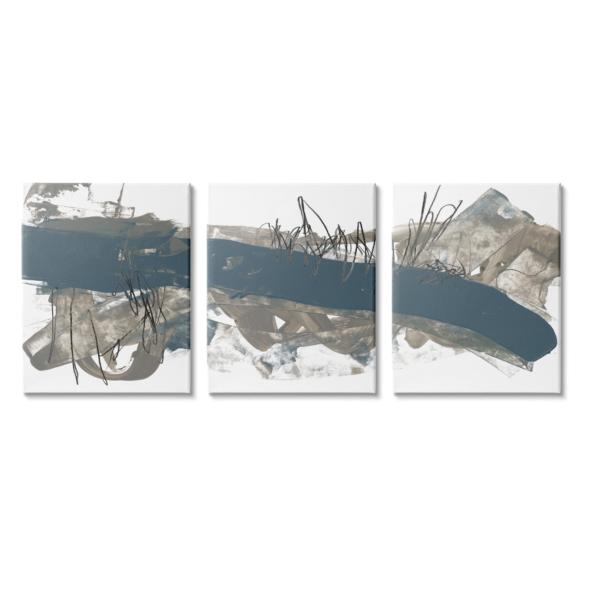 Stupell Industries 抽象線絵画 大胆なブルー ビジーグレー ムーブメント キャンバスウォールアー