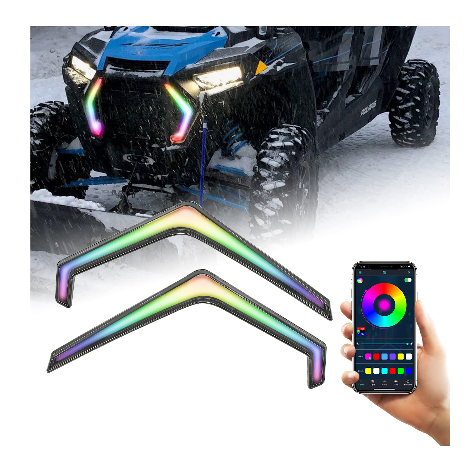 SUNPIE RZR Turn Signal Fang Lights with RGB Chasing Color Compatible with Polaris RZR XP 1000 Turbo Sync with Music Color Ch