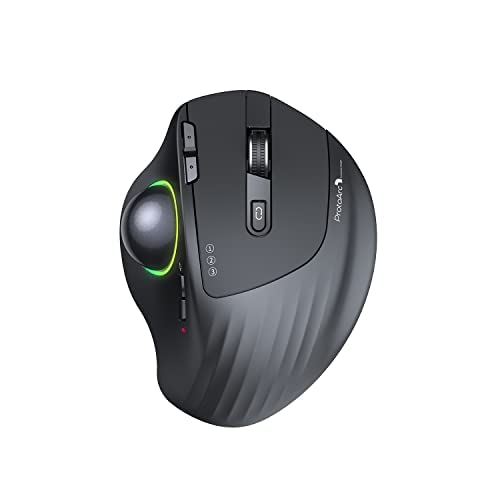 ProtoArc Wireless Bluetooth Trackball Mouse EM01 2.4G RGB Ergonomic Rechargeable Rollerball Mice with 3 Adjustable DPI 3 De