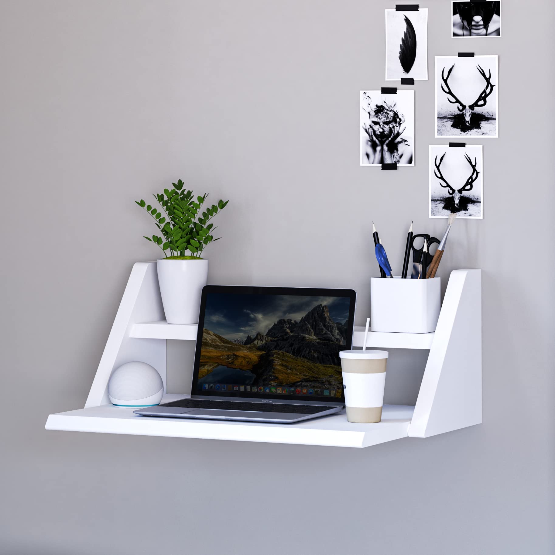 Fytz Design Reversible Wall Desk White Floating Desk for Wall with Wall Mounted Desk Shelf Computer Home Office Desk for Be