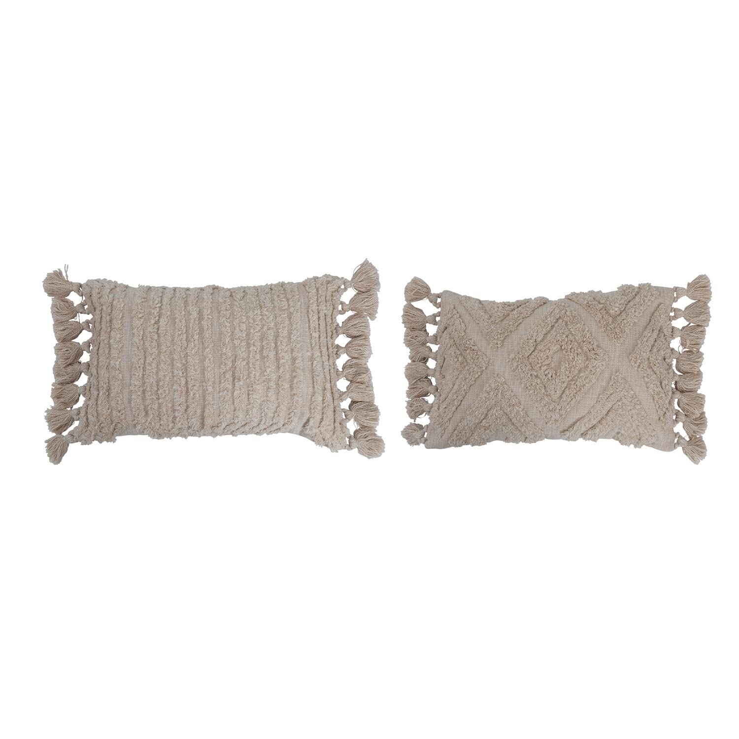 Creative Co-Op Woven Cotton Slub Lumbar Tufted Design and Tassels Set of 2 Pillows 24 L x 16 W x 0 H Cream