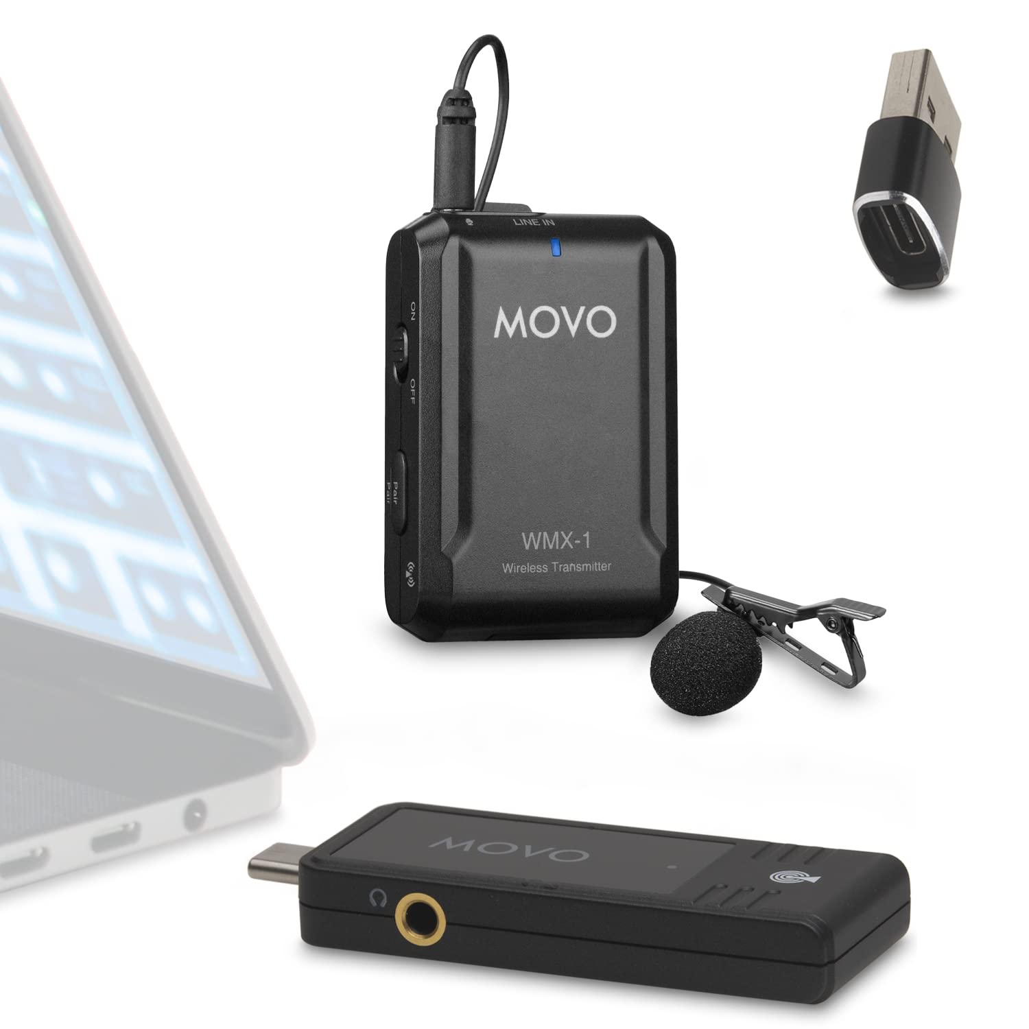 Movo WMX-1-UL USB-C Wireless Lavalier Microphone- USB Wireless Lapel Microphone for Computer Smartphones and Tablets- Wirel