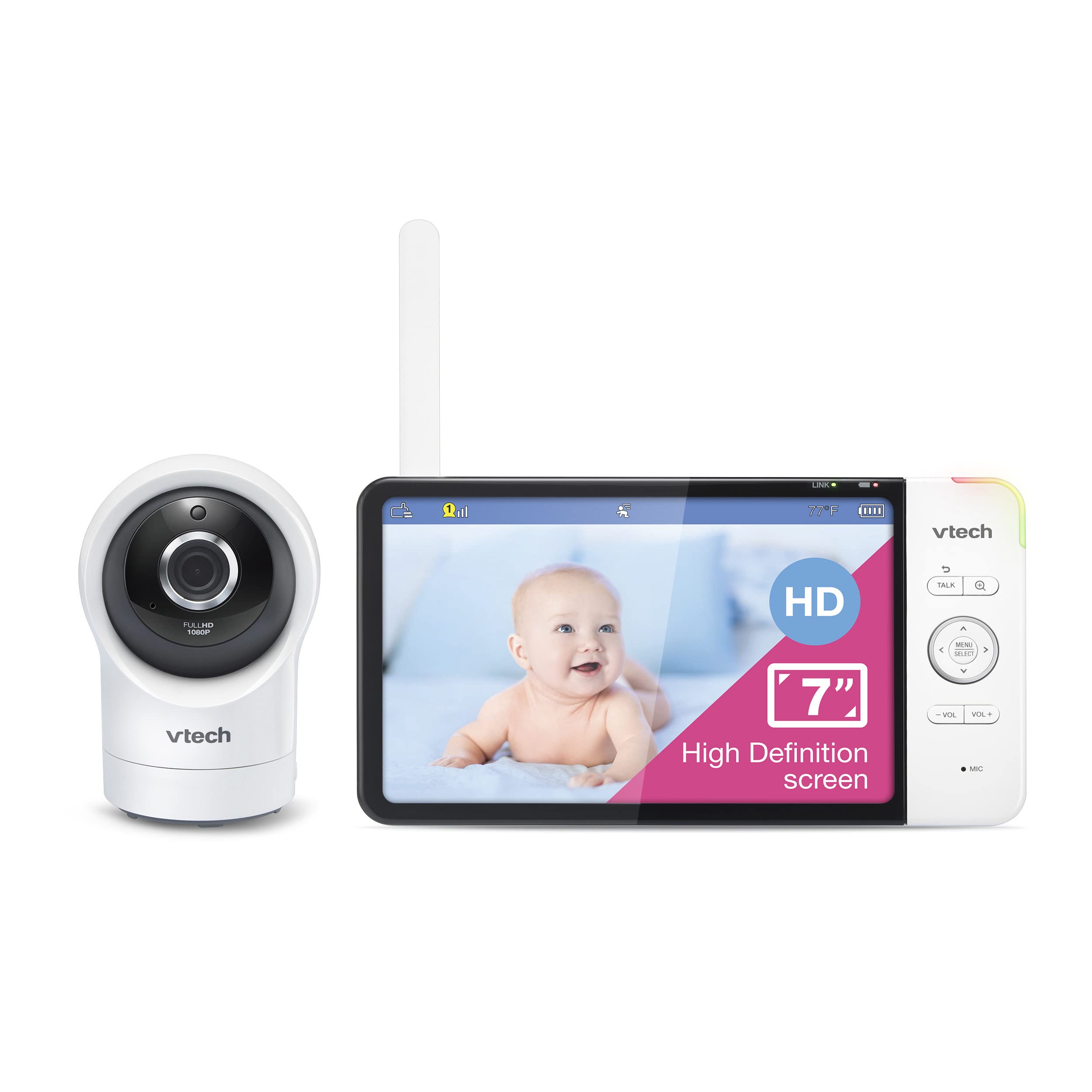 VTech RM7764HD 1080p WiFi Remote Access Baby Monitor 360 PanTilt 7 720p HD Display HD Night Vision Soothing Sounds