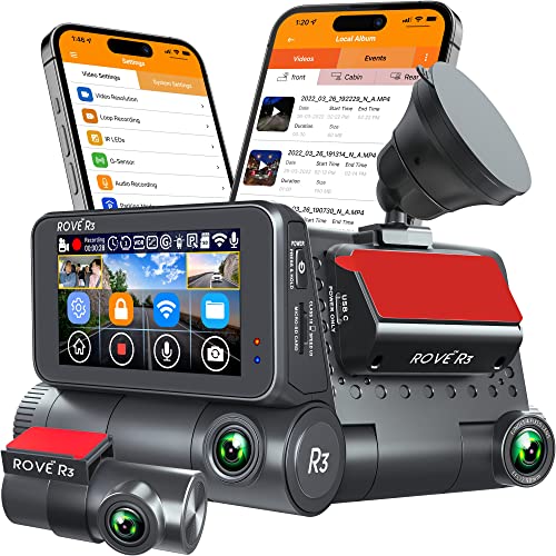 Rove R3 Dash Cam 3 IPS Touch Screen 3 Channel Dash Cam Front and Rear with Cabin 5.0 GHz WiFi Built-in GPS 2K-1440P1