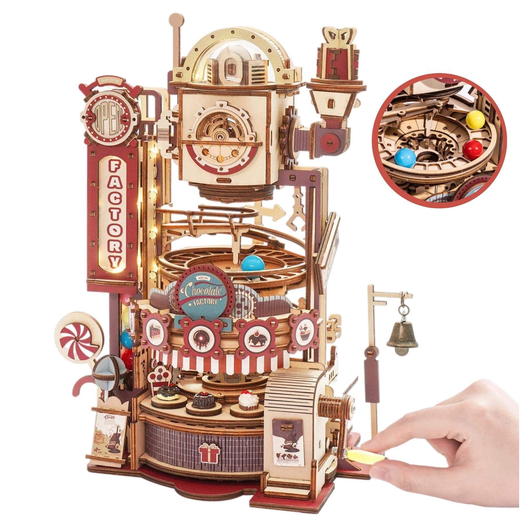 ROBOTIME Wood Puzzles for Adults Model Kits for Adults to Build Wooden Marble Run Chocolate Factory Adult Toy Set