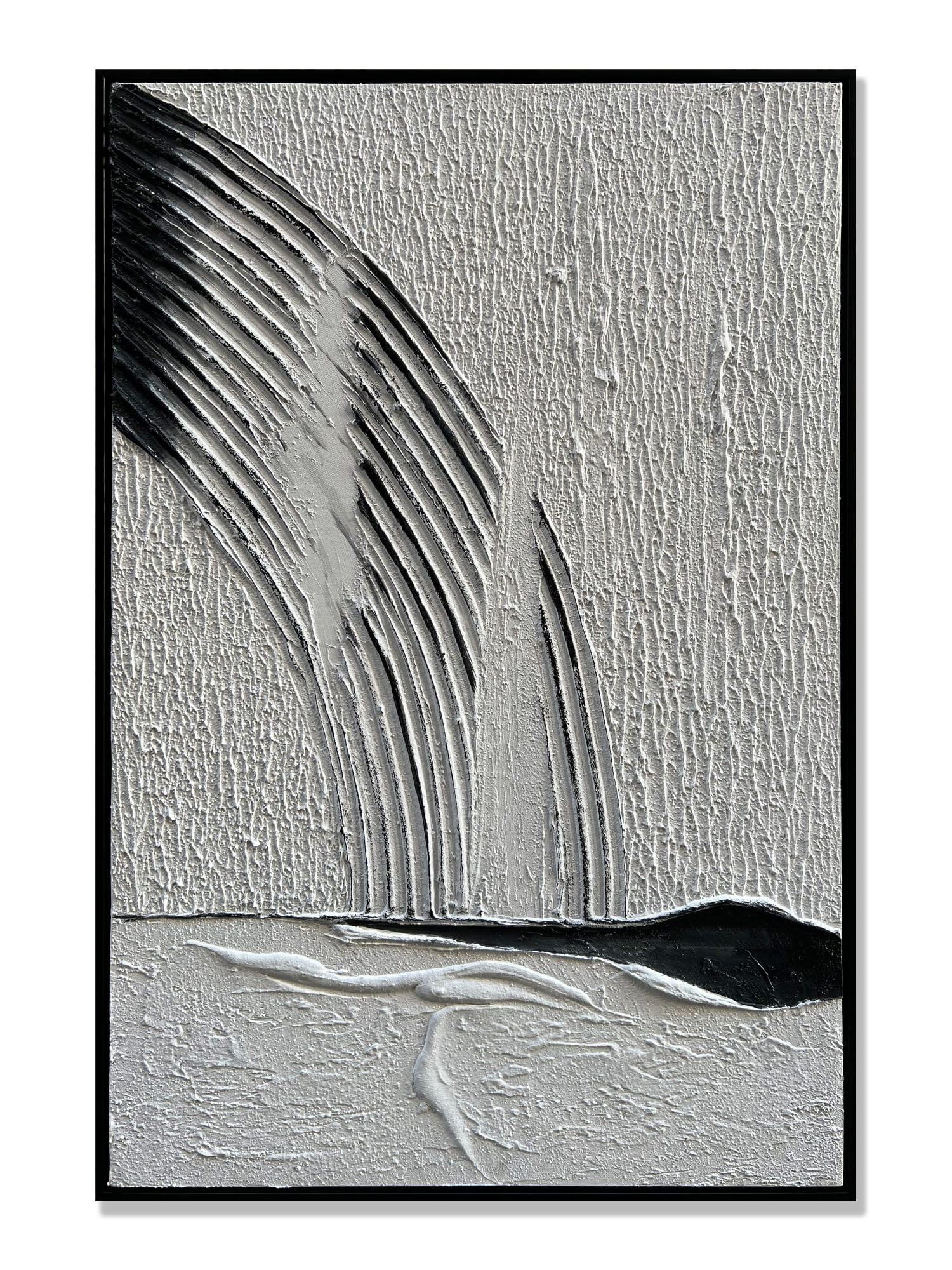 Slyart 縦型 白黒 コンテンポラリーアート ブラックフレーム 抽象 モダン 油絵 テクスチャ キ
