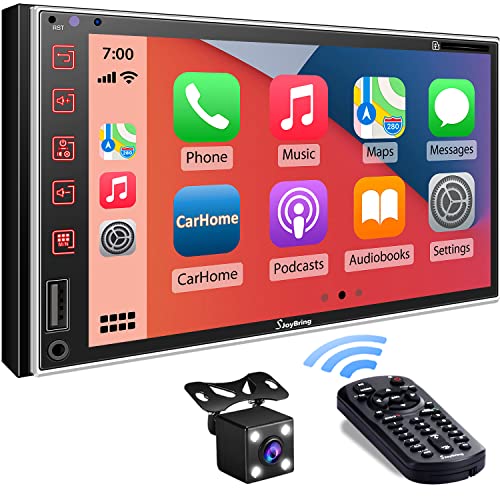 Double Din Car Stereo with Voice Control Carplay Android Auto Bluetooth 7 Inch Full HD Touchscreen Car Radio with Mirror L