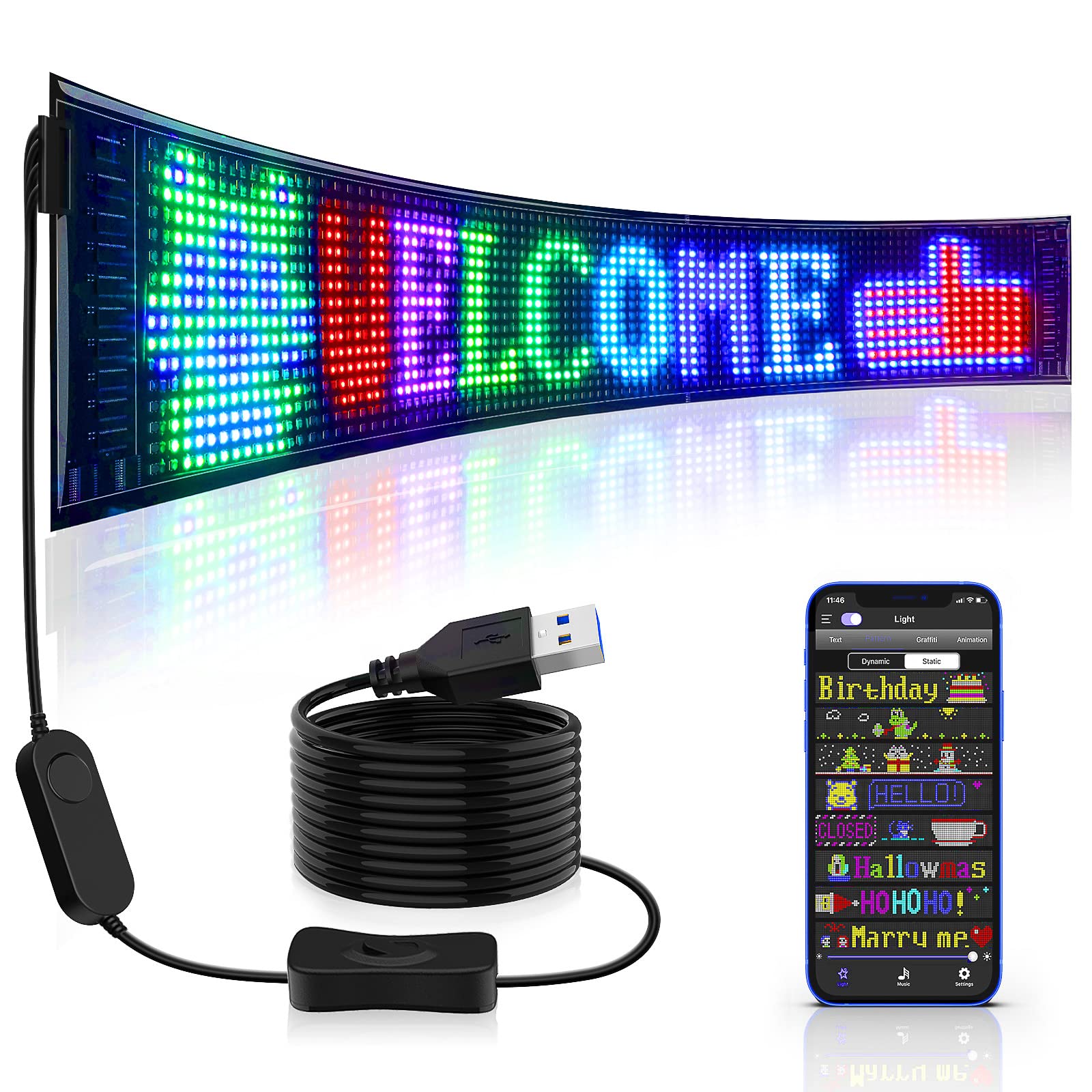 RAYHOME Scrolling Huge Bright Advertising LED Signs Flexible USB 5V LED Store Sign Bluetooth App Control Custom Text Pattern