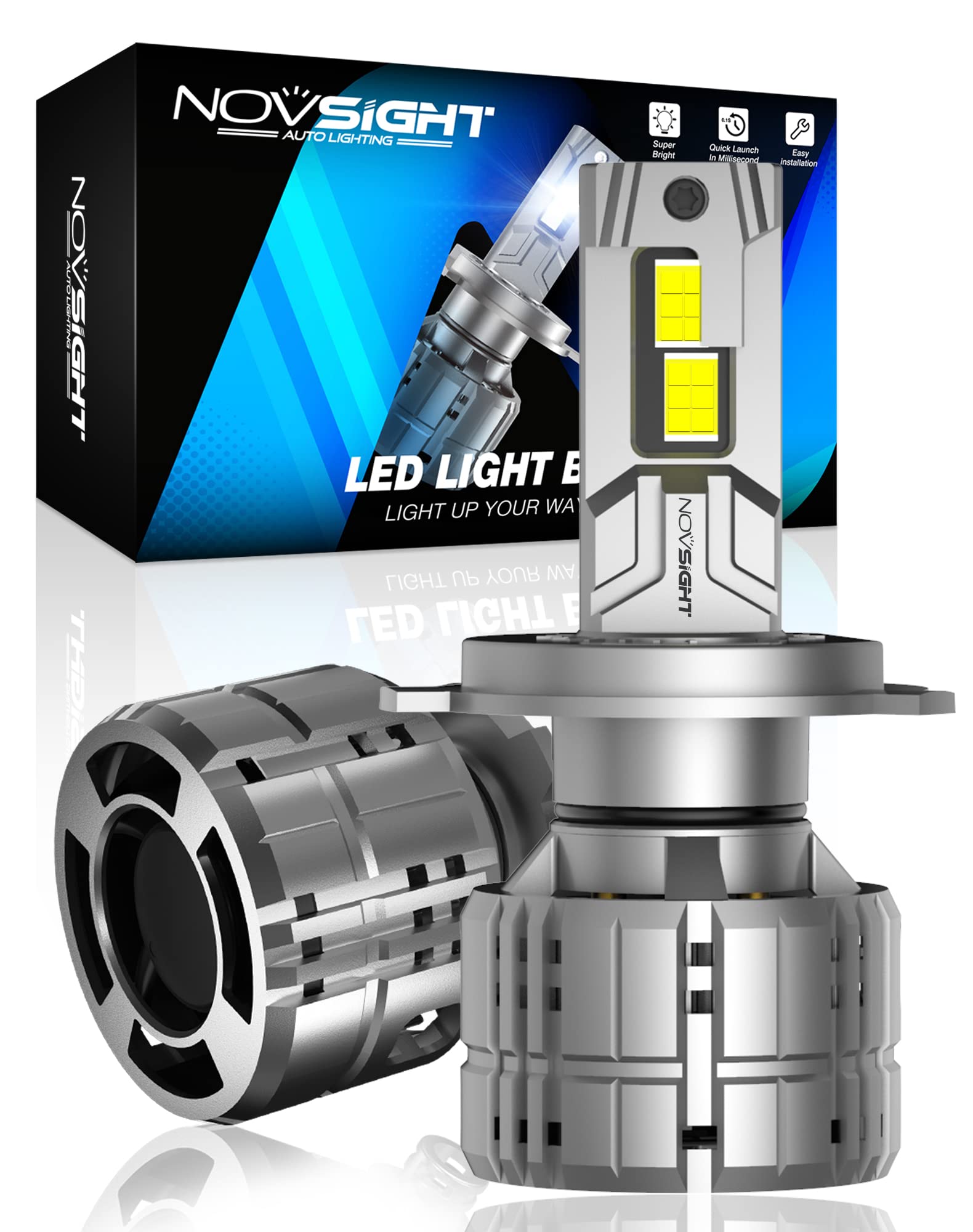 H4 LED Headlight Bulbs 40000LM NOVSIGHT 2022 Upgrade 900 Brighter 6500K Cool White 9003H4HB2 LED Headlights High and Low