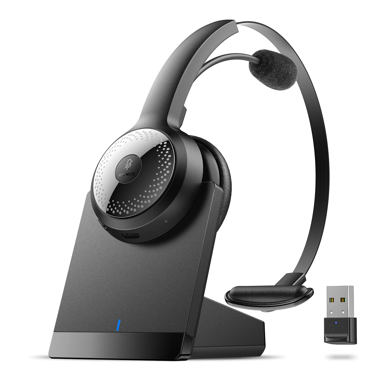 BRAMMAR Wireless Headset for Computer Bluetooth Headset with Noise Cancelling Microphone for PC 35H Lightweight USB Headset
