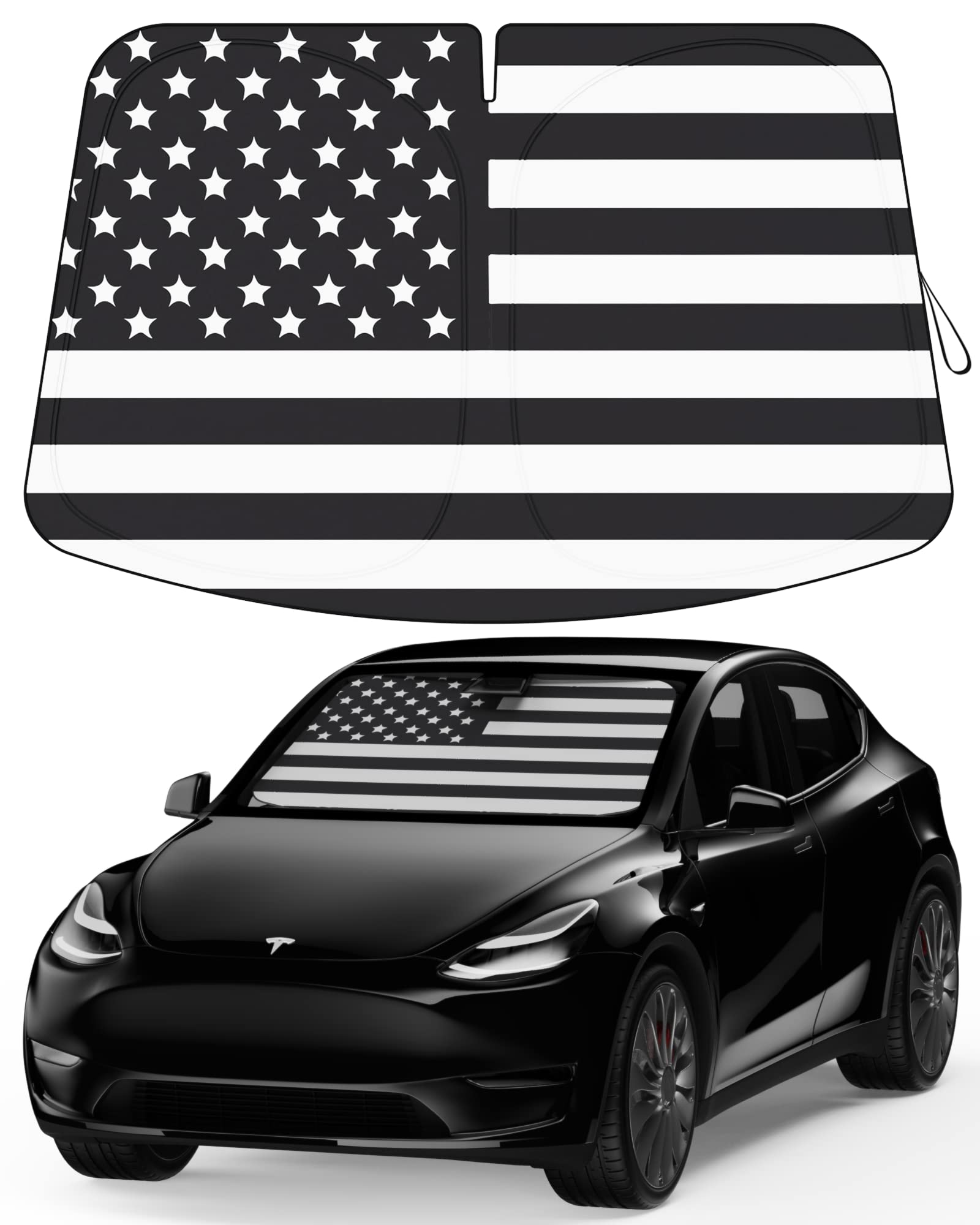 Tesla Model 3 Y サンシェード 愛国的 アメリカ国旗 折りたたみデザイン - 車のフロントガラス サ