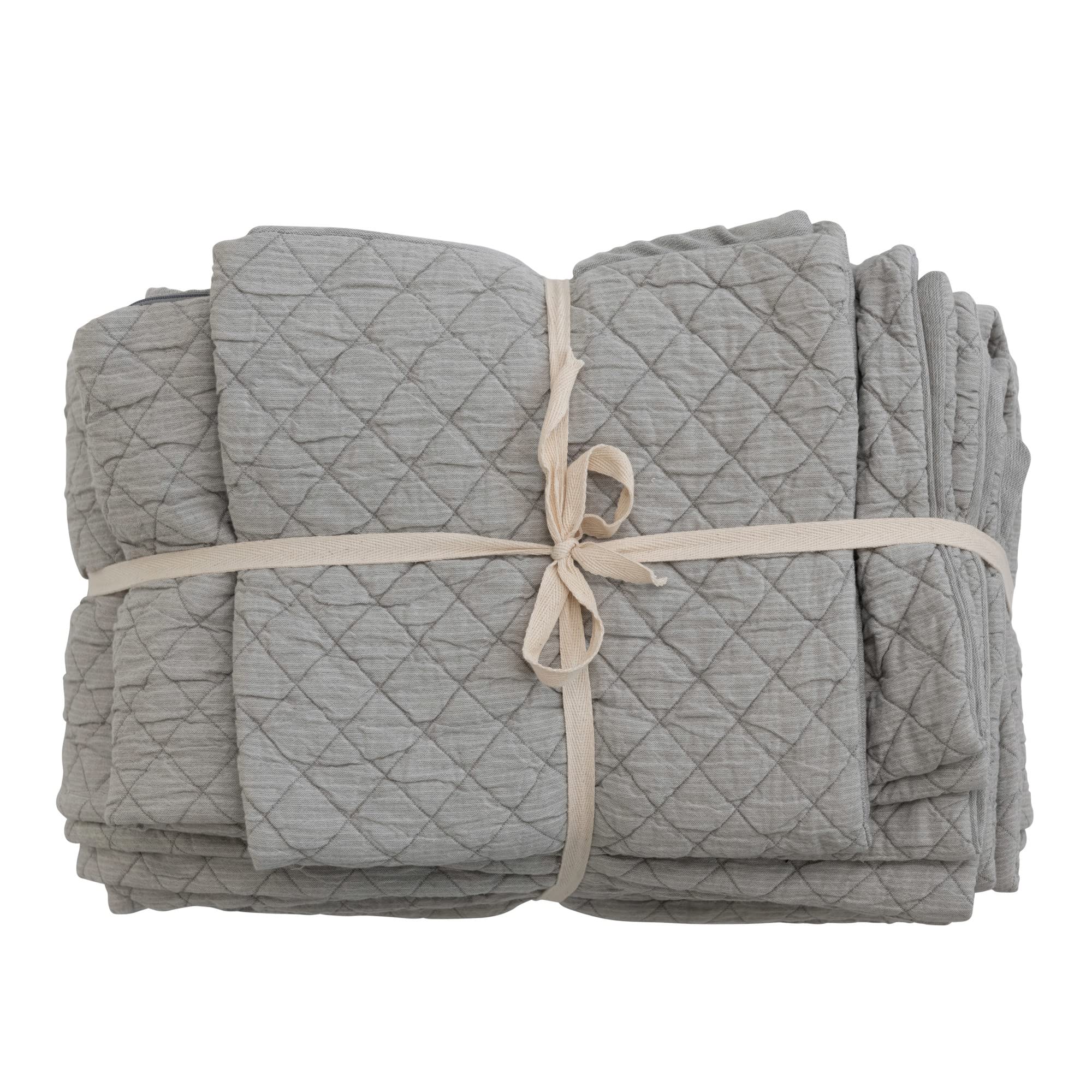 Creative Co-Op Queen Woven Cotton Quilted Jacquard Cover with 2 Standard Shams Set of 3 Grey Textiles Bedding 102 L x 90