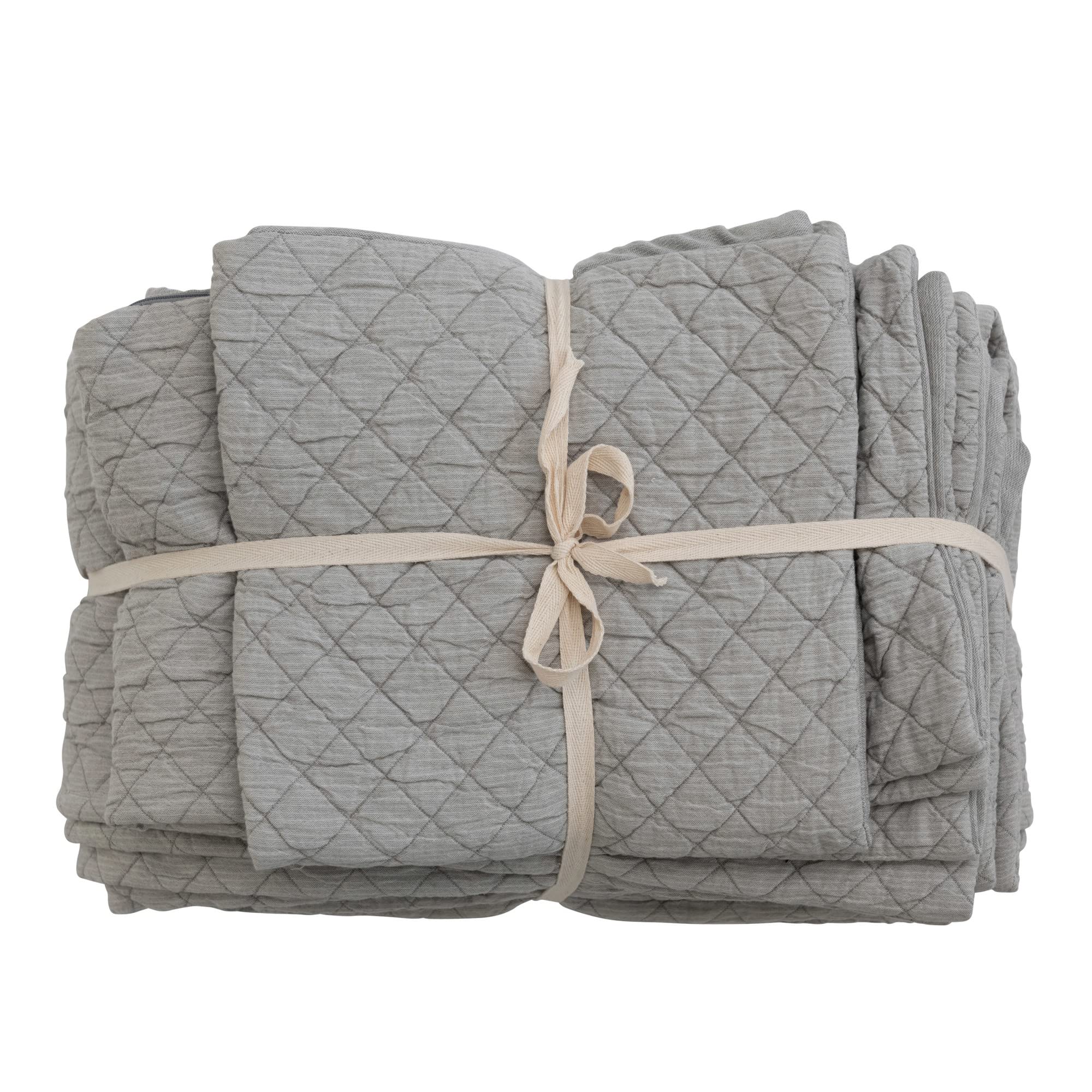 Creative Co-Op Woven Cotton Quilted Jacquard Cover with 2 King Shams Set of 3 Grey Textiles Bedding 118 L x 90 W x 1 H