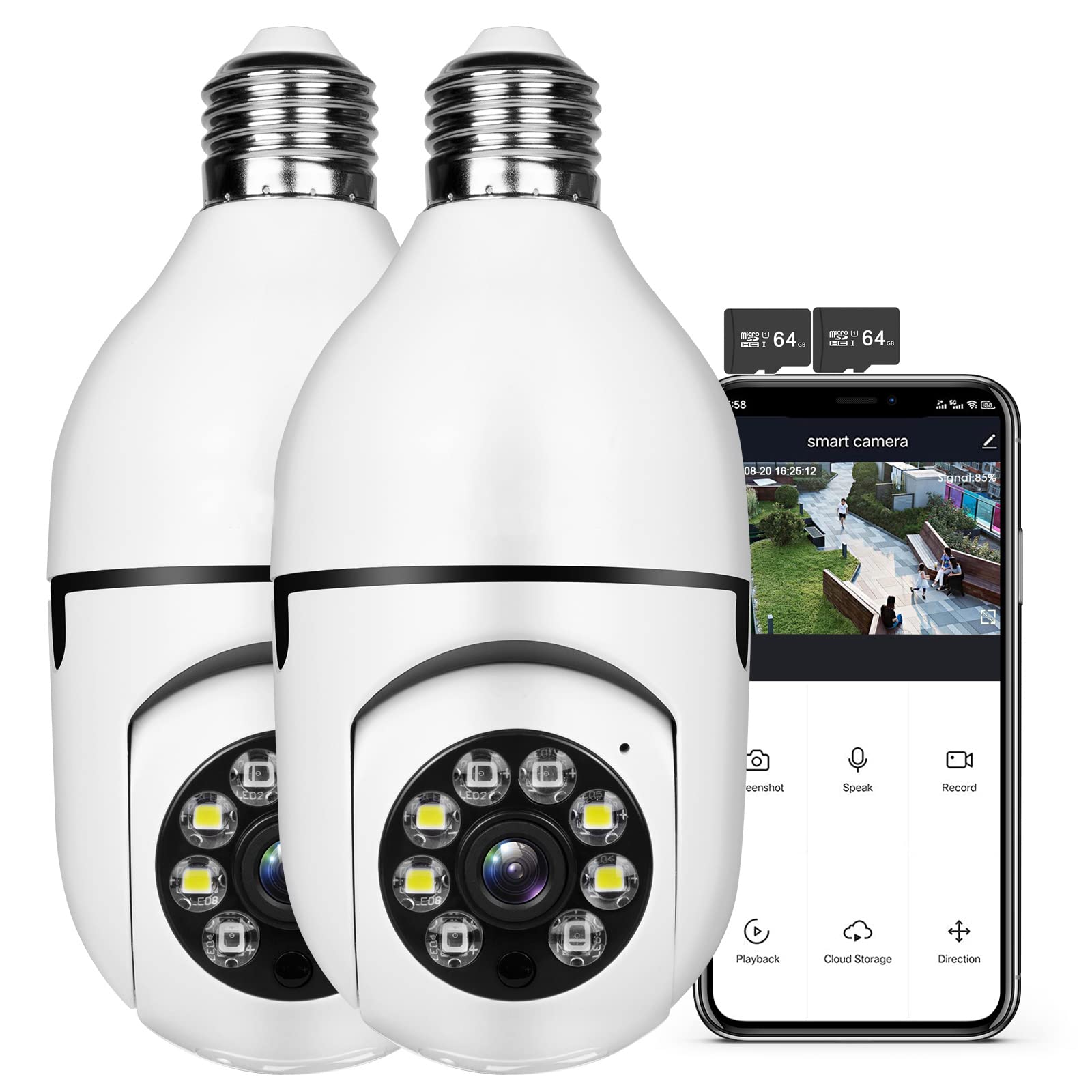 UPULTRA Security Wireless Camera WiFi 1080P Smart for Home Surveillance Screw into The E27 Socket Spotlight Alarm Color Night