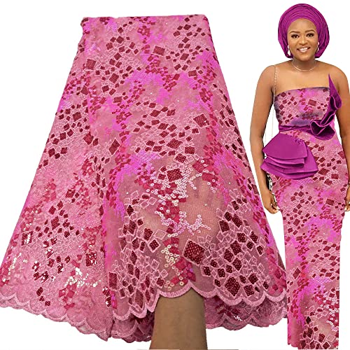 Bestway African Lace Fabric Nigerian French Fabric Embroidered Sequins Squares Pattern Tulle Lace for Wedding Party 5 YardsP