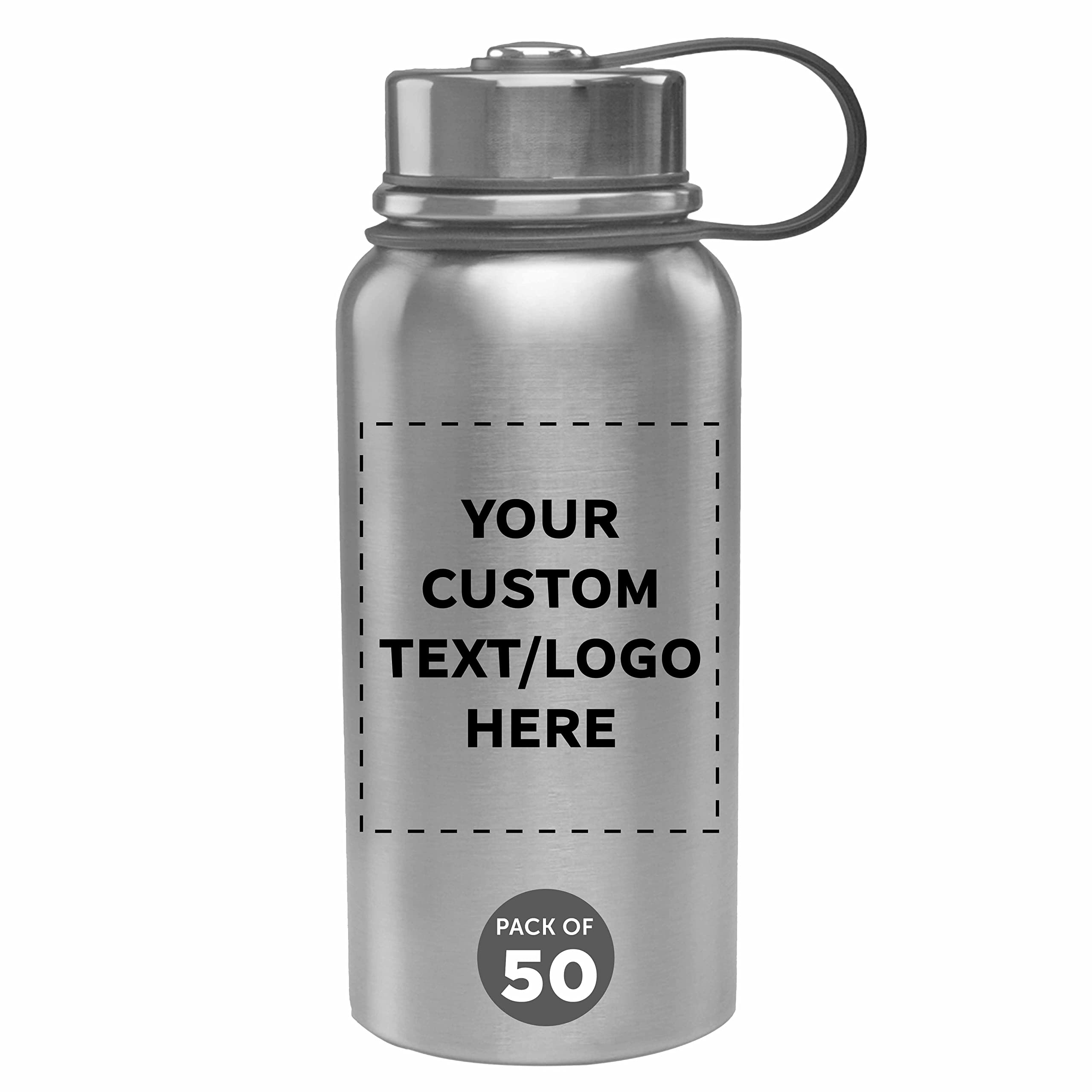 DISCOUNT PROMOS Custom Vacuum Stainless Steel Water Bottles 27 oz. Set of 50 Personalized Bulk Pack - Reusable Great for Gy