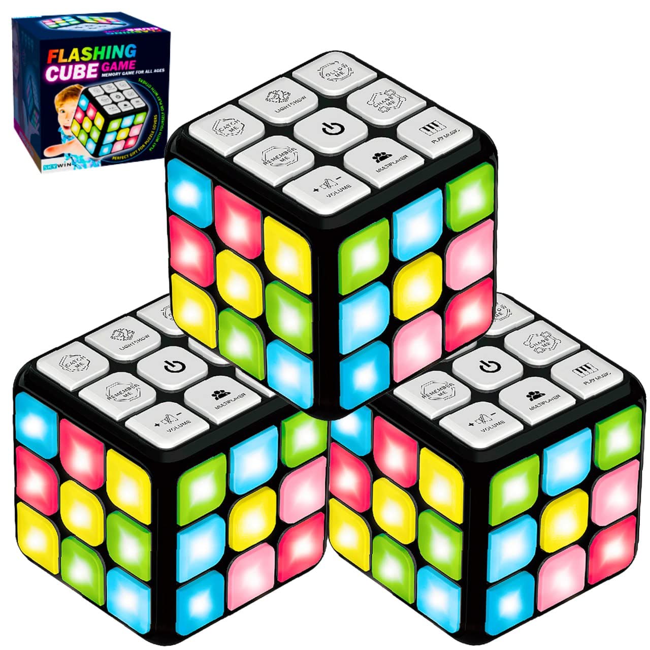 Skywin Puzzle STEM Cube Game - 3 Pack Entertaining Fun Unique Flashing Cube Electronic Memory Speed Game Development for