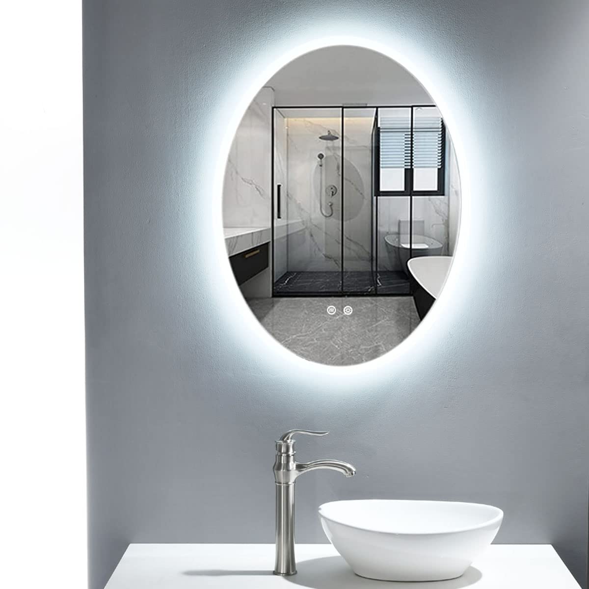 VOKIM Oval LED Bathroom Mirror 28x 20 Touch ButtonStepless Dimmable Wall Mirrors with Anti-Fog Shatter-Proof Memory 3 C