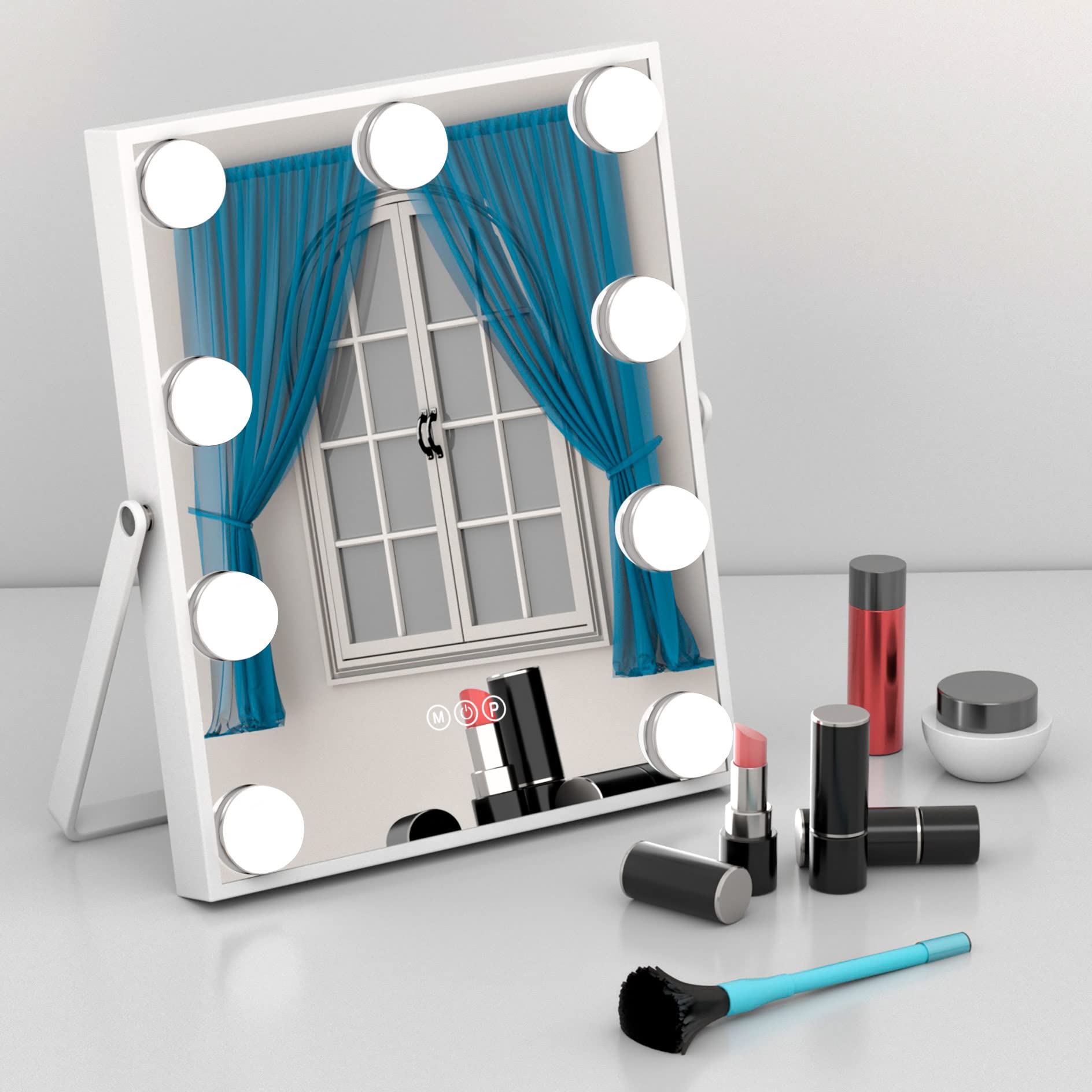 LED Vanity Mirror with Lights Touch Control Hollywood Makeup Mirror for Tabletop 3 Colors Modes 9 Dimmable LED Bulbs 360