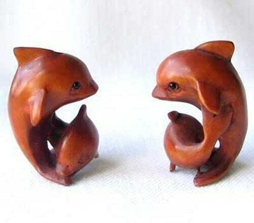Beads for Jewelry Making Bracelet Earring and Necklace Carved Mommie Dolphin Baby Boxwood OjimeNetsuke 28x20x18mm Bro